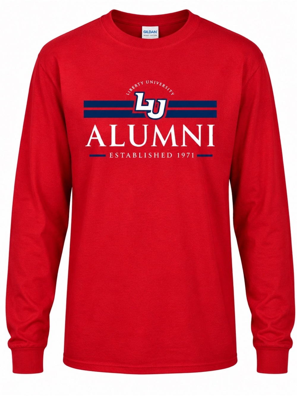 Gildan heavy cotton Liberty alumni long sleeve red shirt